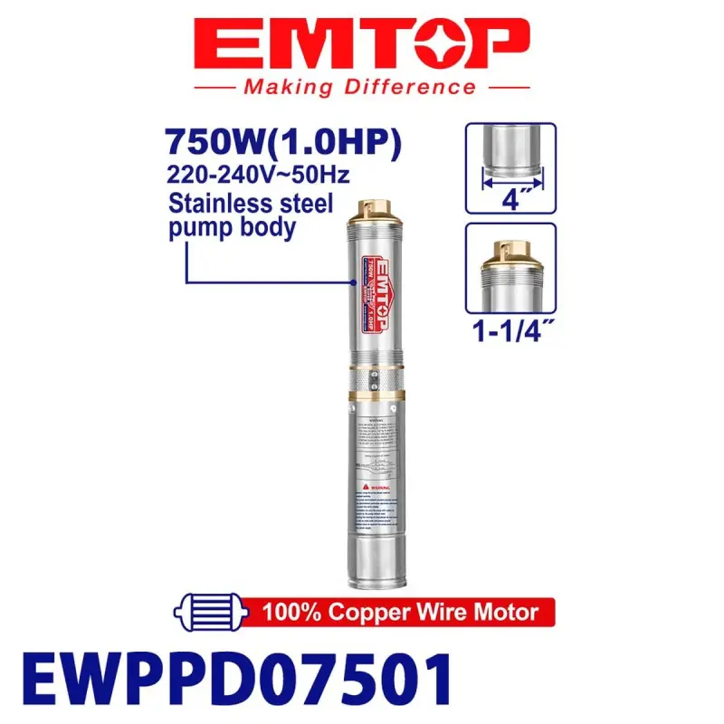 Emtop EWPPD07501 | Çuň Guýy Nasosy 6,0 m³/sag 82M