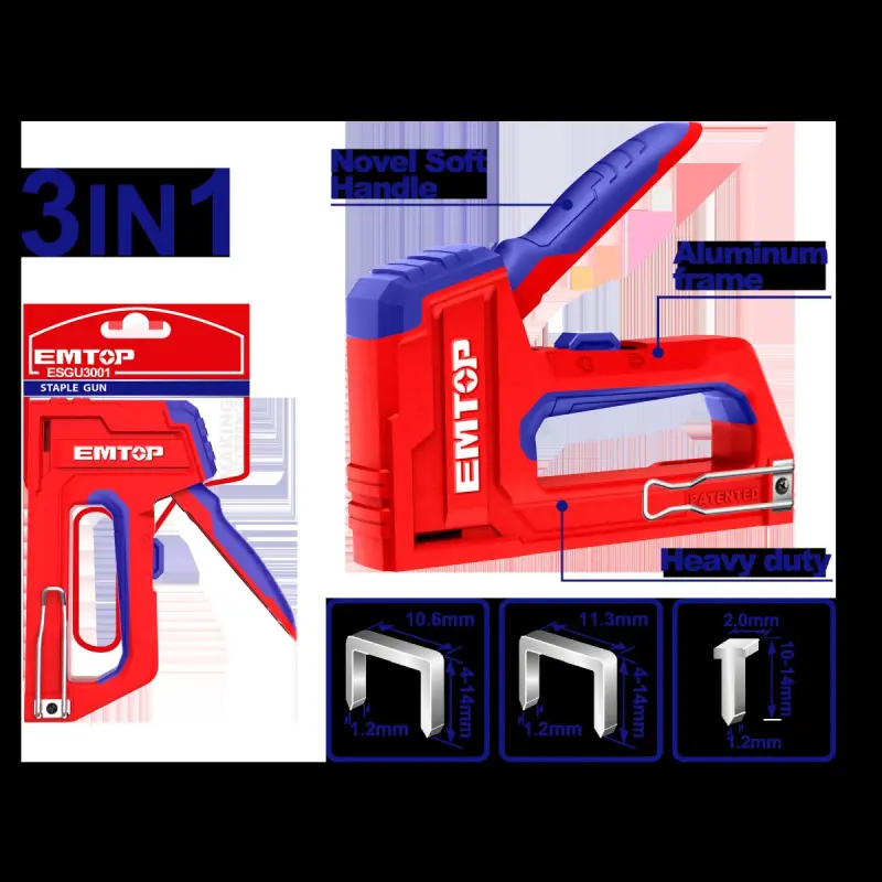 Emtop ESGU3001 | 2in1 Staple Gun Steel Body