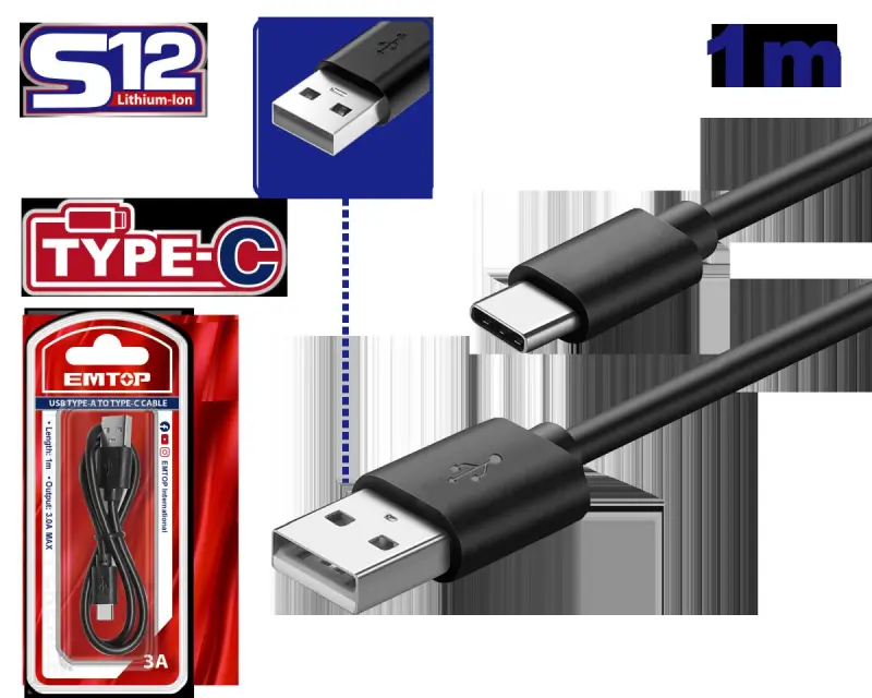 Emtop EUCC01 | USB kabel Type-A-dan Type-C 1m