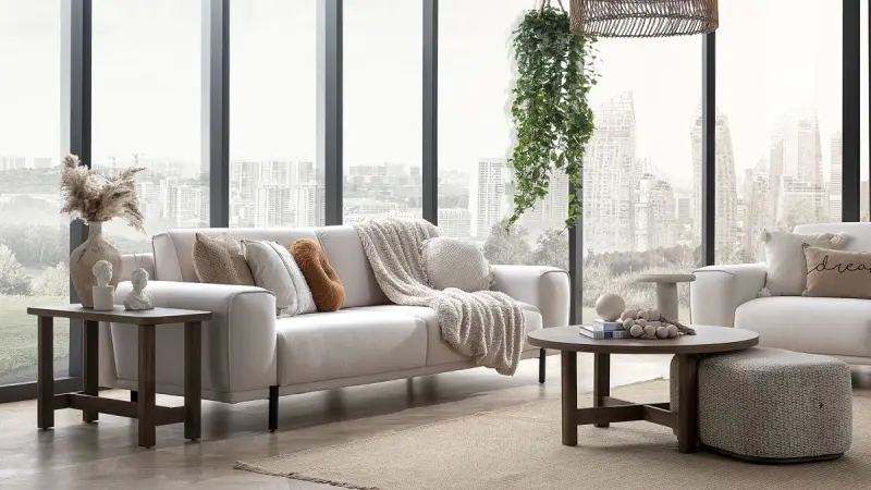 LUCENTA 49195 ORTA SEHPA PUF G/7191 | Middle Pouf Table Grey Upholstery