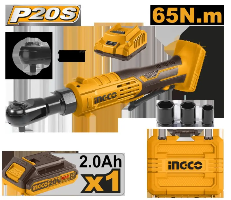 Ingco 20V akkumulýatorly tirişotka 65Nm 2,0Ah akkumulýatorly (CDRLI2060152)