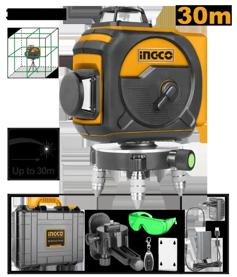 Ingco HLL255267 3D öz-özüni deňleýän lazer derejesi 0-30m