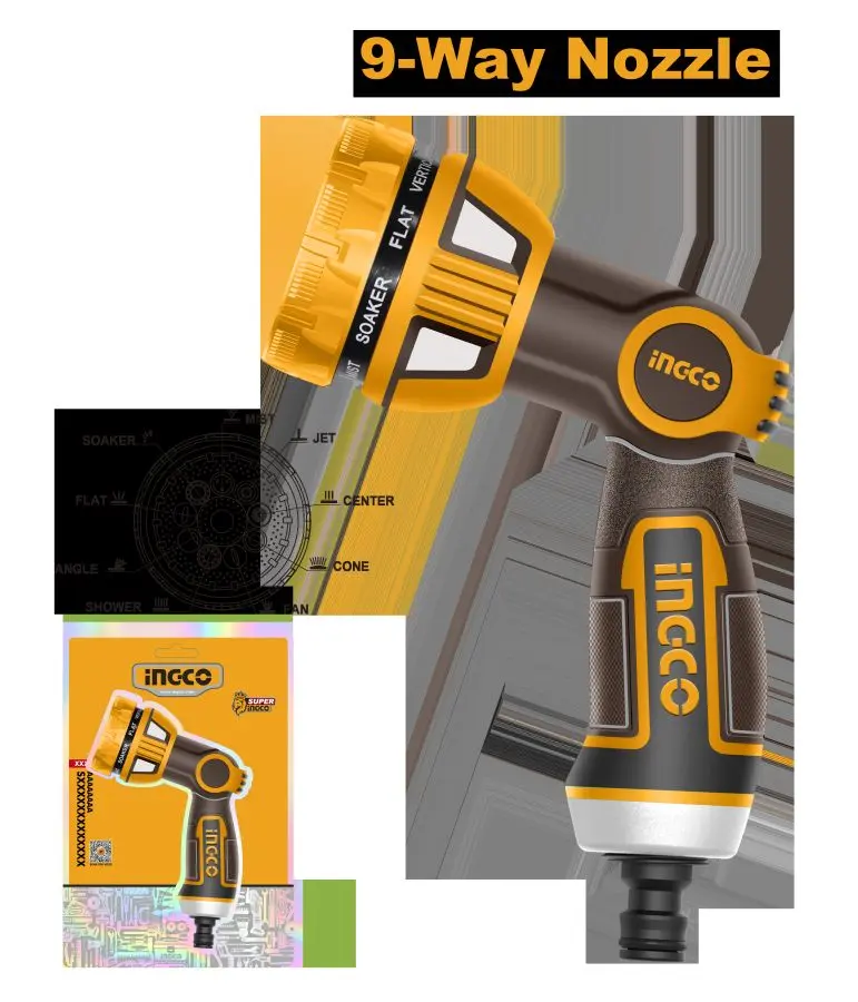 Ingco 9 pozisiýaly sazlaýjy pürküji pistolet 3/4'' HWSG6091