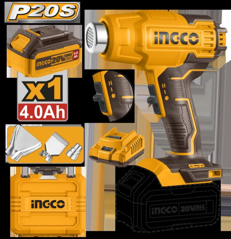 Ingco HGLI20025 20V akkumulýatorly tehniki fen 300/550°C 4,0Ah 1 akkumulýator