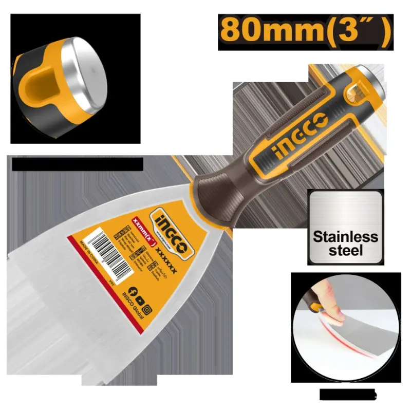 Ingco HPUT08080 3-piece 80mm Putty Knife Set for Professional Use