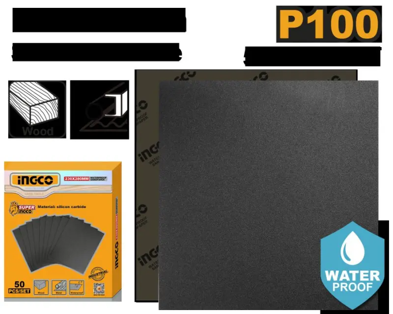 Ingco suw geçirmeýän zergär kagyzy P100 230x280mm 50 toplum