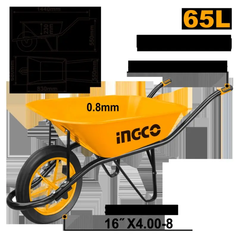 Ingco agyr ýükli tirkeg araba 130 kg 0,8 mm tekerli (Model HHWB64008-1D)