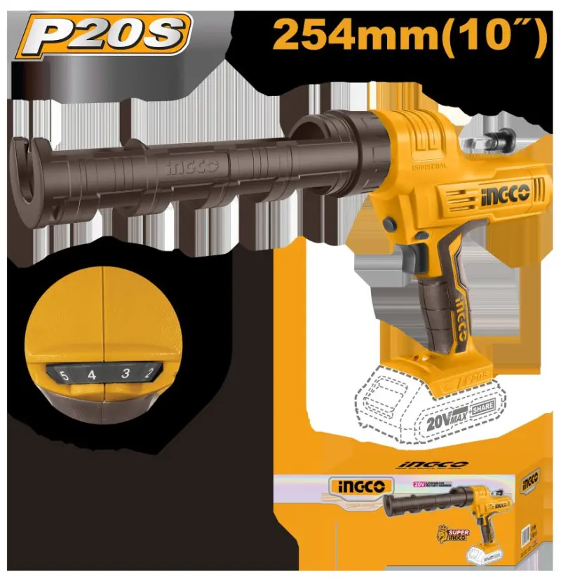 Ingco 20V akkumulýatorly mastika pistoleti (Model: CCGLI2001, akkumulýatorsyz)