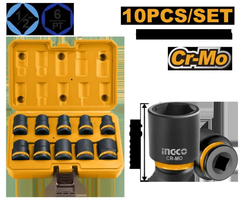 Ingco 10-Piece Professional Socket Set, Model HKISSD12101