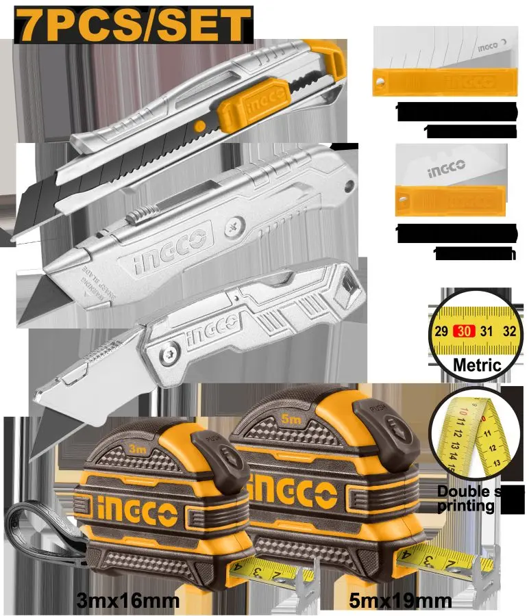 Набор рулеток и строительных ножей Ingco, 7 шт, HMK23039