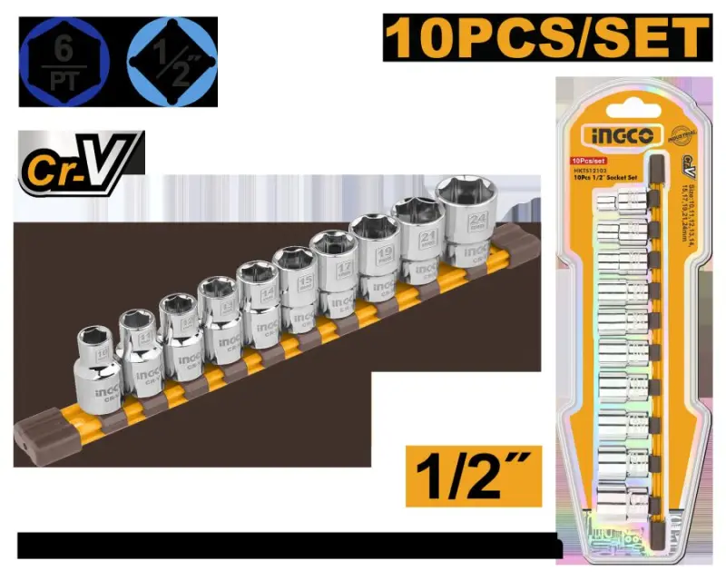 Набор головок Ingco 1/2", 10 штук, модель HKTS12103