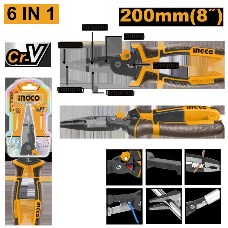 Универсальные плоскогубцы Ingco 6-в-1, 200 мм, модель HMFLNP28200