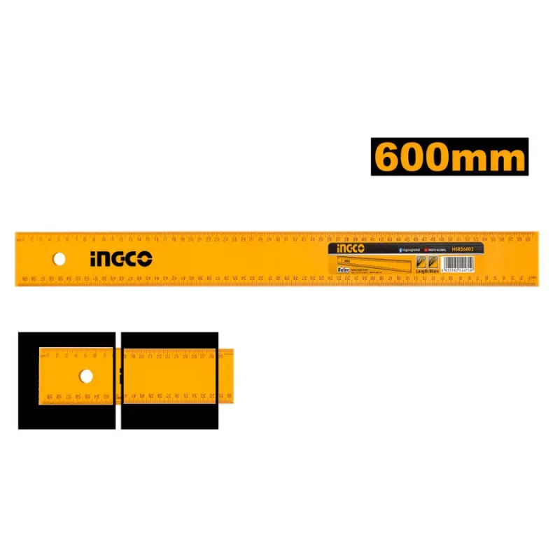 Линейка Ingco 60см, модель HSR26002, металлическая с высокой точностью