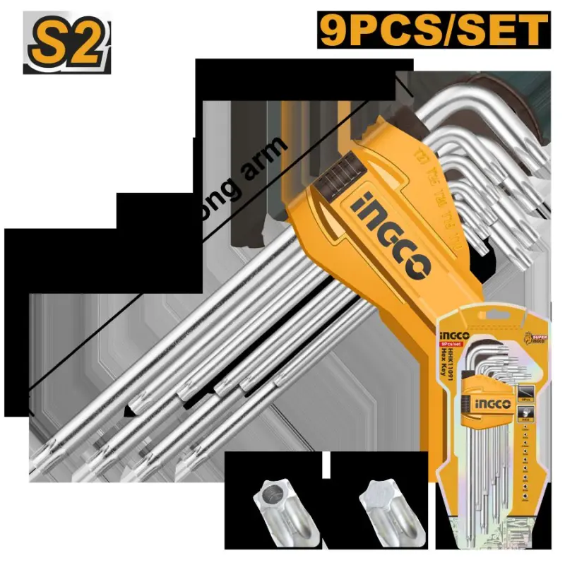Профессиональный набор больших торцевых ключей Torx Ingco HHK13092, 9 шт