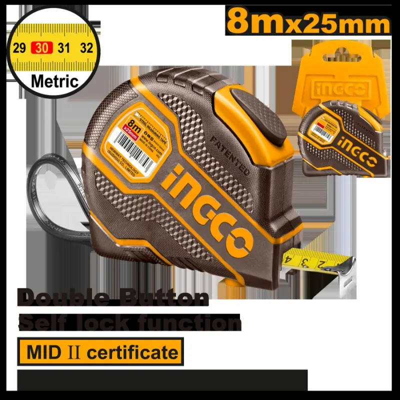 Рулетка профессиональная Ingco Метр II 8м*25мм HSMT08081E