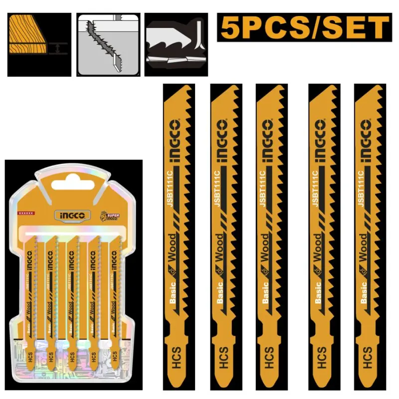 Ingco agaç üçin jigsaw pyçaklary 74mm 8TPI (5 sany, JSBT111C)
