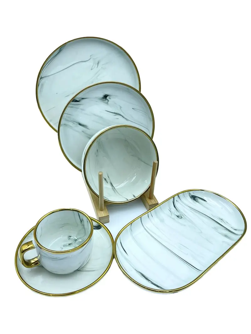 MLD MLD513-26 | Dining Set White Marble 32 pcs for 6 Persons