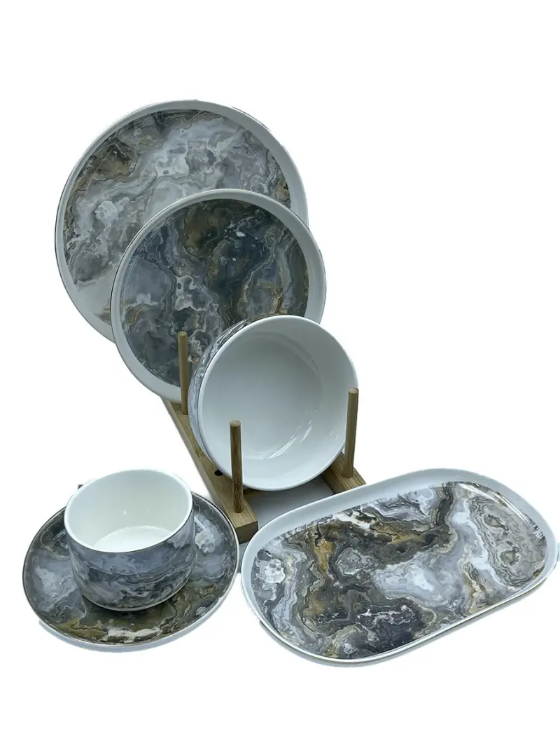 MLD MLD513-32 | Dinner Set 32 pcs Marble-Gold for 6 Persons