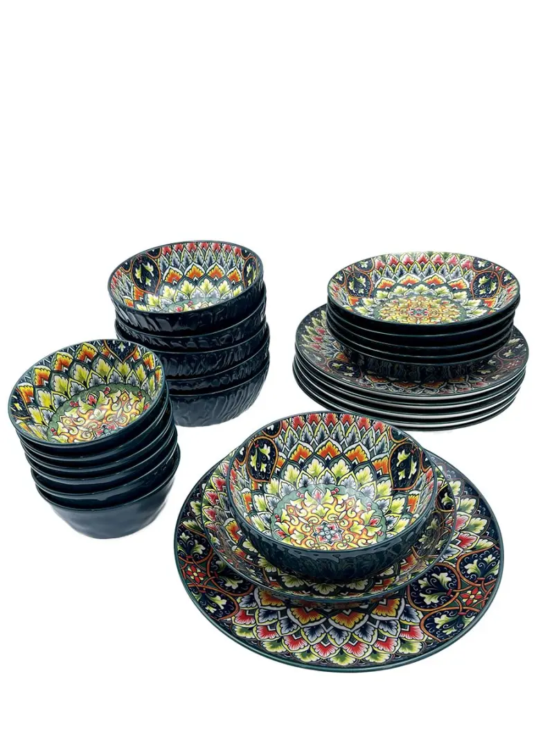 UZ GZ-01 | Dining Set 24 pcs 6 Persons Green Porcelain