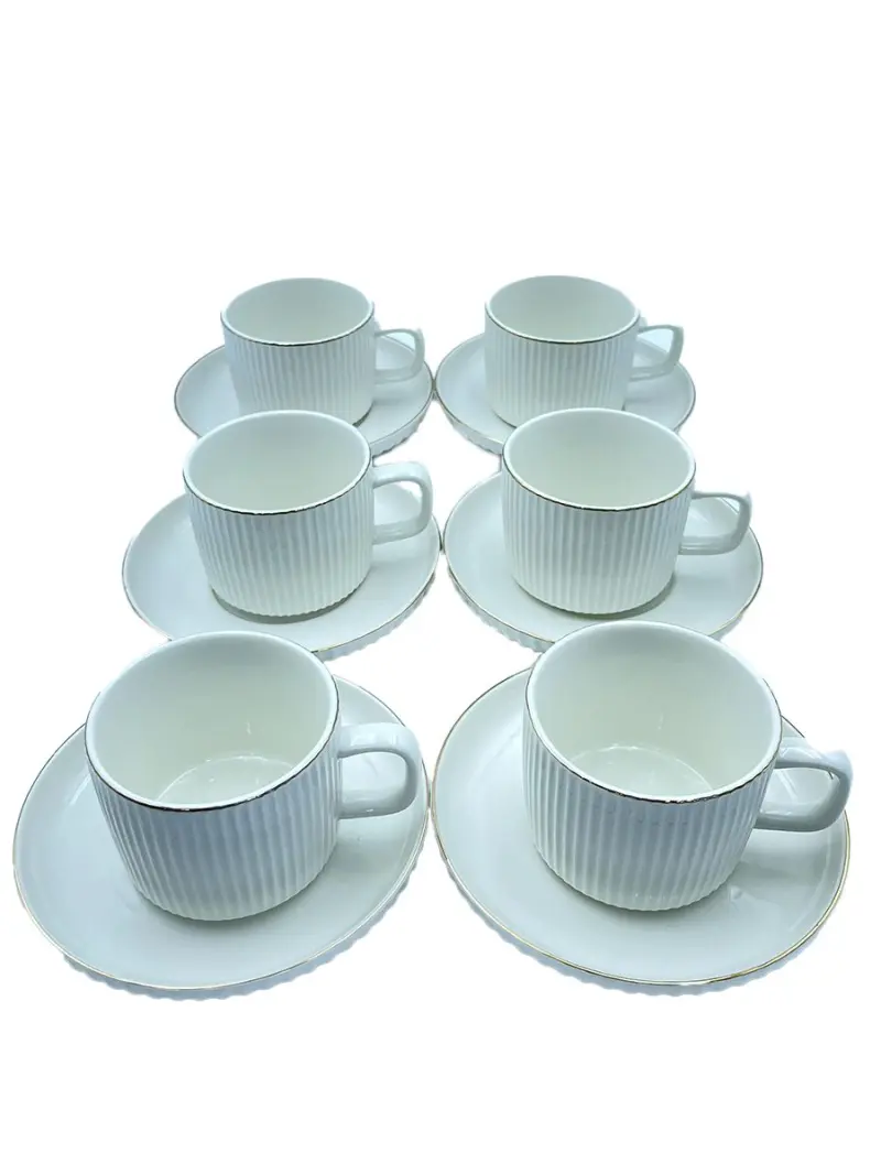 MLD MLD513-1 | Tea Cup Set 12 pcs White Stripe Gold Rim