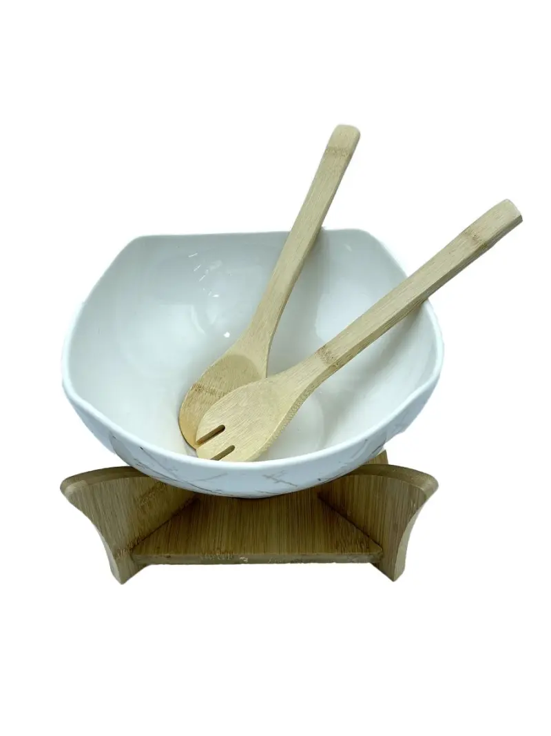 JD JD7985-H28 | Salad Bowl Set with Bamboo Stand and 2 Spoons