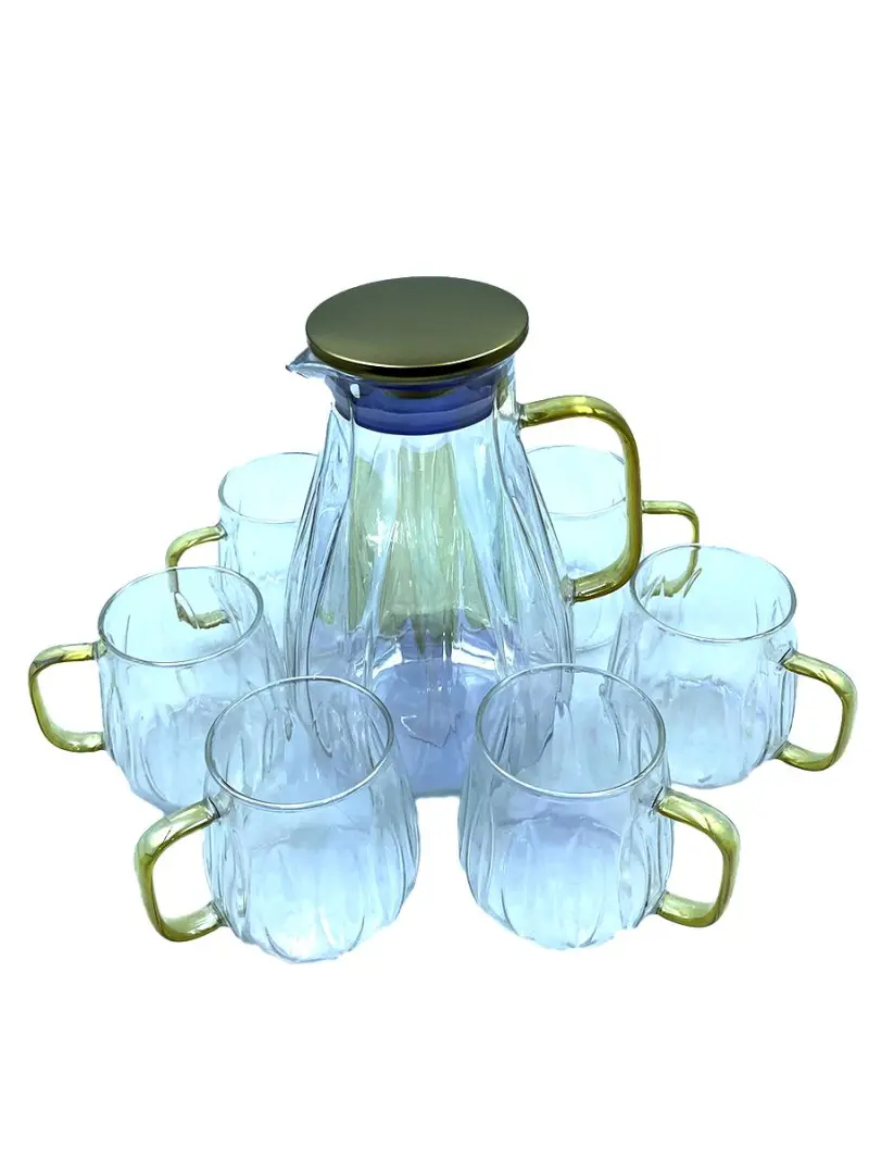 MAR MAR-1133 | Decanter Set Transparent-Gold 1500ml + 6 Cups
