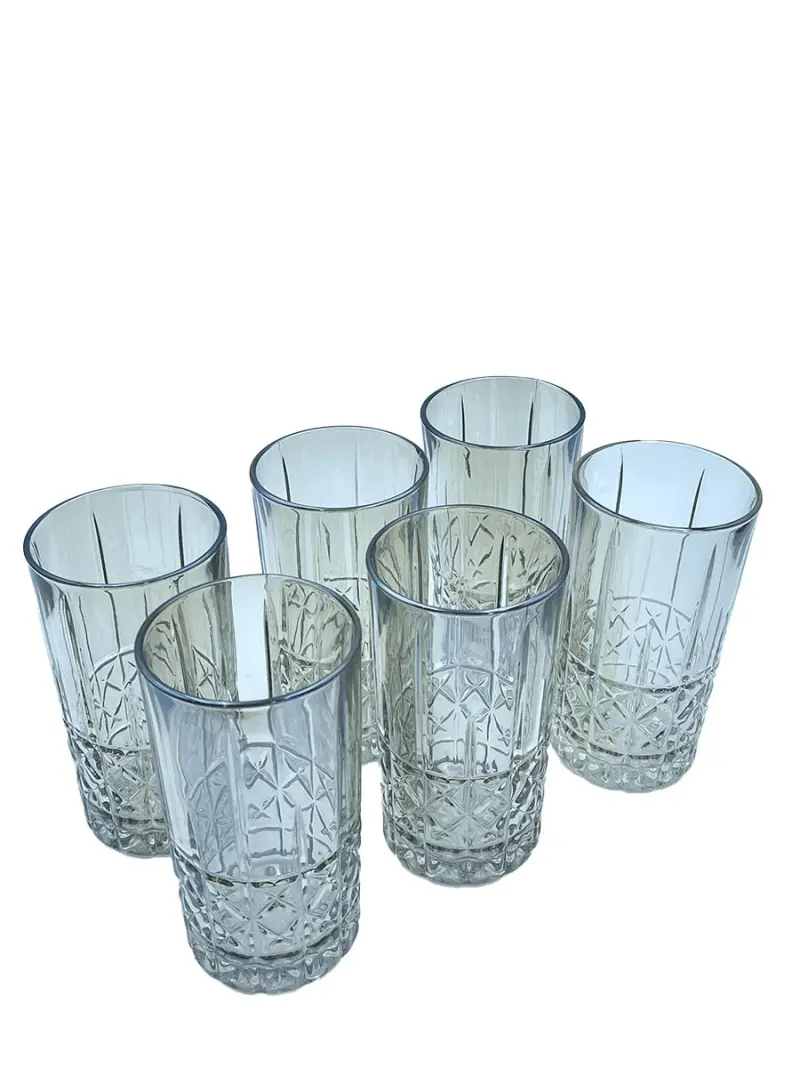 WZ WZ-9 | Highball Glass Set Light Brown Stripe-Diamond 6 pcs