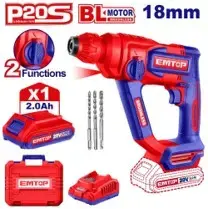 Emtop ELRH201881 | Rotary Hammer 20V 16mm Cordless 2.0Ah