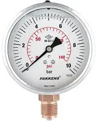 Pakkens 631001108 | Manometr Ø63mm Gliserinli 0–16 bar/psi