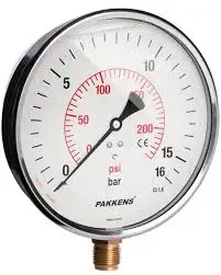 Pakkens 1001001108 | Pressure Gauge Ø100mm Glycerin-Filled 0-16 bar G1/2"B