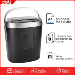 Deli No.9929 | Paper Shredder 5 Sheets A4 4x25mm Cross-Cut
