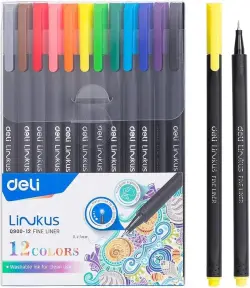 Deli Linkus Fine liner No.Q900-12 | Inçe Ruçkalar 0,45 mm 12 Reňk Toplum