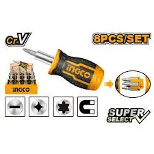 Ingco 8-in-1 Short Screwdriver Set AKISDS0708 for Professional Use