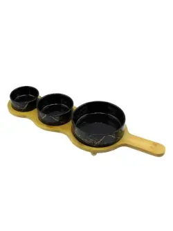 JDC JDC7467M | Black Round Dish Set with Bamboo Base 3-Piece