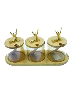 ZH ZH-9023 | Набор для специй с мотивом оленя и бамбуковым основанием 3 чаши