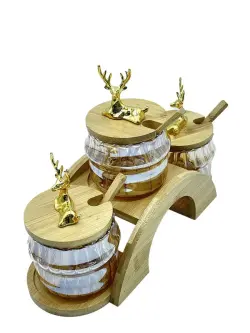 ZH ZH-8523 | Spice Set with 3 Cups Bamboo Base