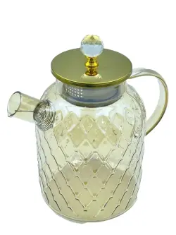 Teapot TP-1802 | Ribbed Glass Teapot 1800 ml Iron Lid Gold