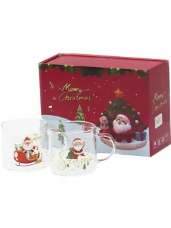 Прозрачный 139-2 | Набор кружек 2шт Новый год Стекло Прочный