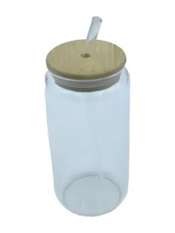 ST-1719 | High Glass Set with Wooden Lid & Glass Straw 3pcs 550ml