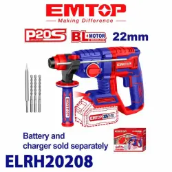 Emtop ELRH20208 | Rotary Hammer 20V Brushless 22mm Cordless