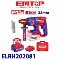 Emtop ELRH202081 | Rotary Hammer 20V Brushless 22mm 4.0Ah