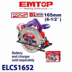 Emtop ELCS1652 | Cordless Circular Saw 20V BL 165mm