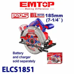 Emtop ELCS1851 | Cordless Circular Saw 20V Brushless 165mm