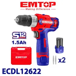 Emtop ECDL12622 | Шуруповерт аккумуляторный 12В 1,5Ач 10мм