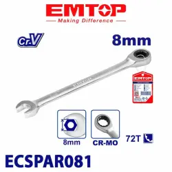 Emtop ECSPAR081 | Ratcheting Box-End Wrench Cr-V 8mm