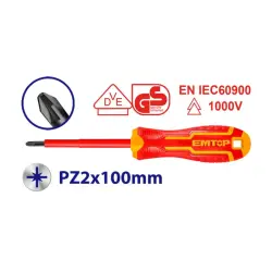 Emtop ESDRJPZ2100 | Диэлектрическая отвертка Pozidriv 1000В Cr-V PZ2*100мм