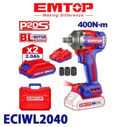 Emtop ECIWL2040 | Akkumulýatorly boltyöretji 20V 400Nm 2x2.0Ah brushless