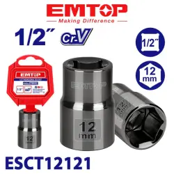 Emtop ESCT12121 | 1/2" Nasadka 12mm Hrom-wanadiý