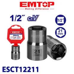 Emtop ESCT12211 | 1/2" Soket 21mm Hrom-wanadiý