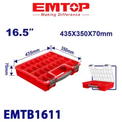 Emtop EMTB1611 | Plastik şaý gutusy 435x350x70mm berk, üst-üstüne goýulýar